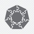 Simple icon heptagon puzzle in gray. Simple icon polygon puzzle of the seven elements and center on transparent background